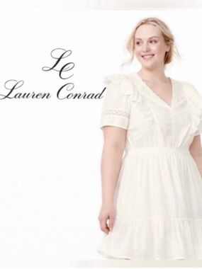 NWOT LC Lauren Conrad Ivory Dress Ruffle Sleeve Tiered Fit & Flare. Sz. 2X